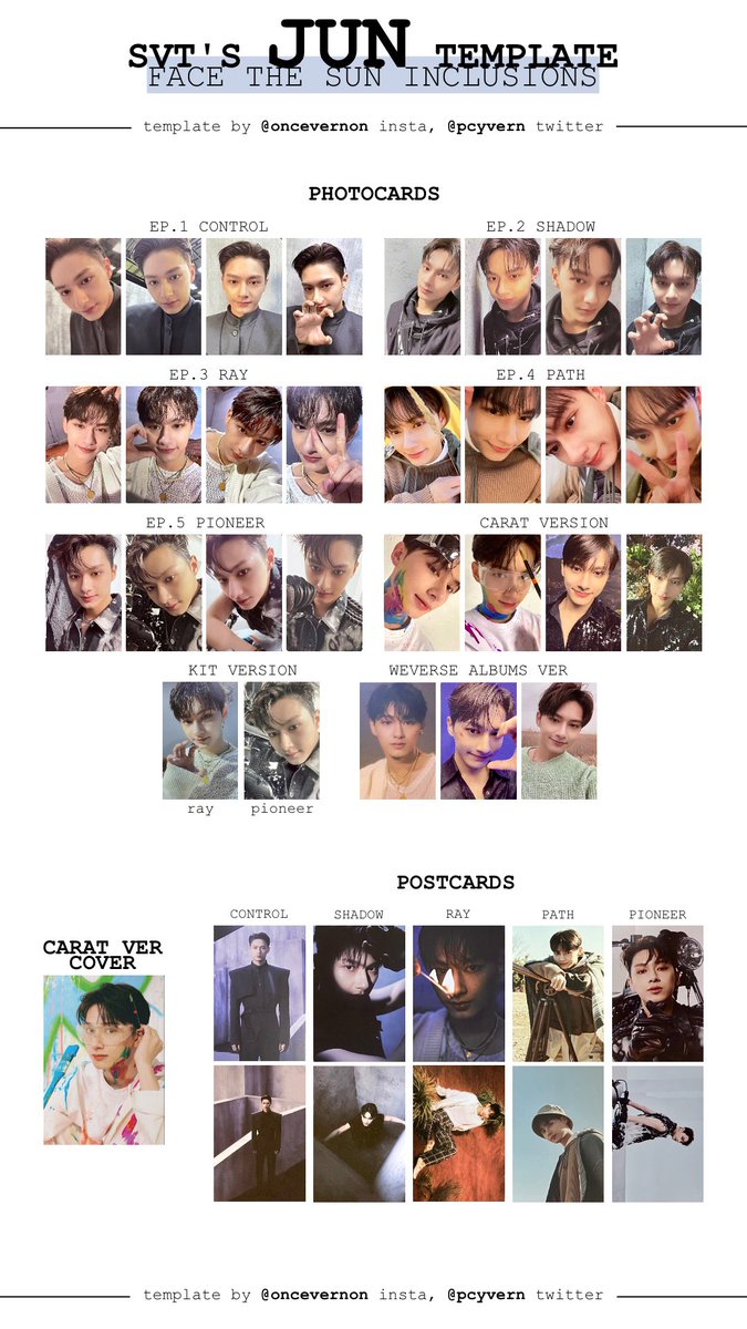 seventeen individual member templates for face the sun with all