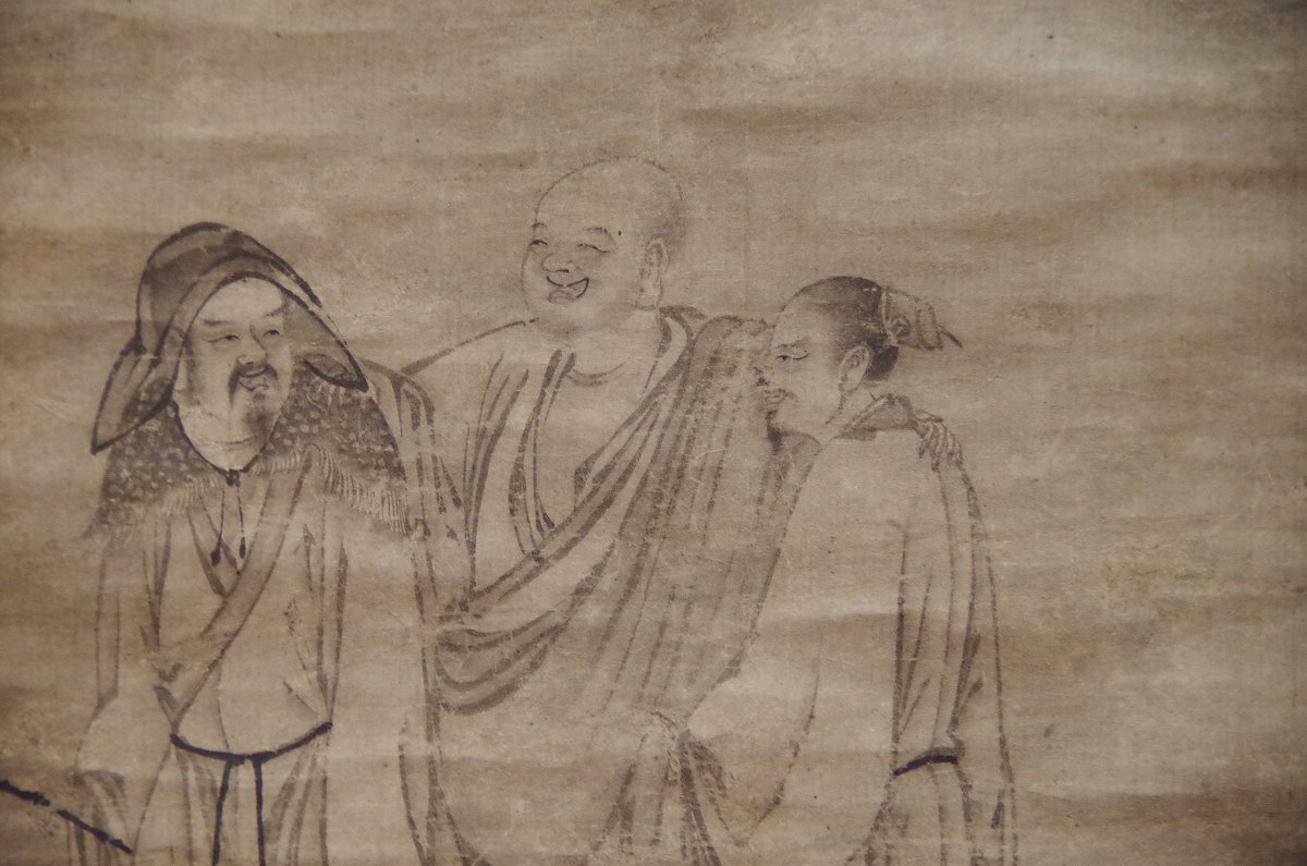 見どころ⑤】 水墨画のポピュラーな画題「虎溪三笑図」。廬山から出