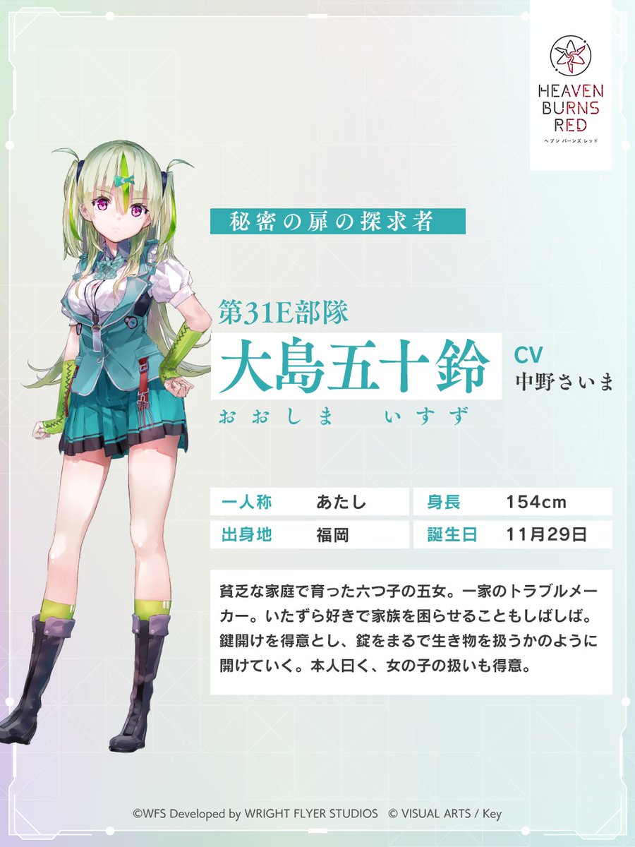 31Eキャラクター紹介⑤ ＼ 大島五十鈴（CV： #中野さいま ） 秘密の扉