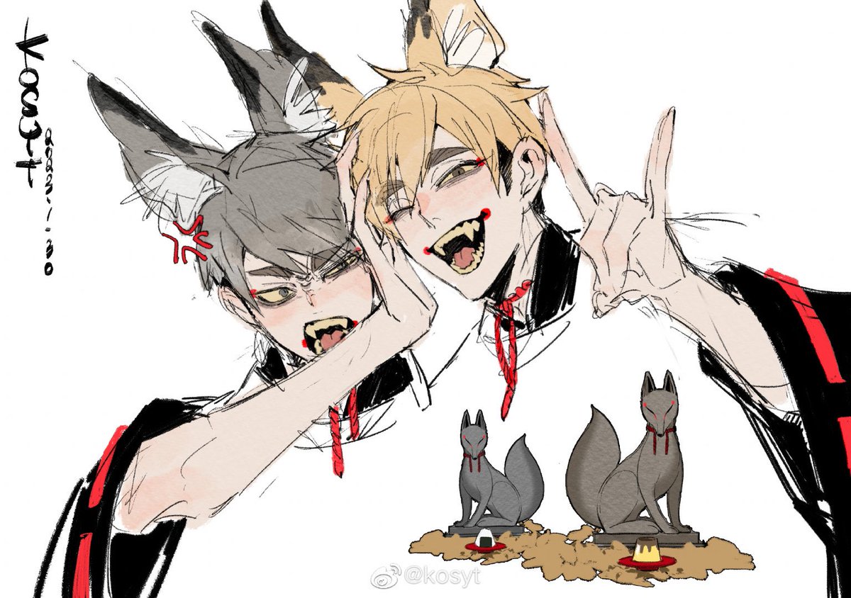 キツネ🦊x2 #ハイキュー #宮侑 #宮治 #イラスト #ハイキューイラスト