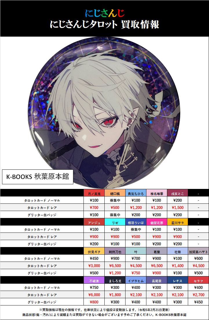 買取情報】 にじさんじ にじさんじタロット タロットカード 缶バッジ