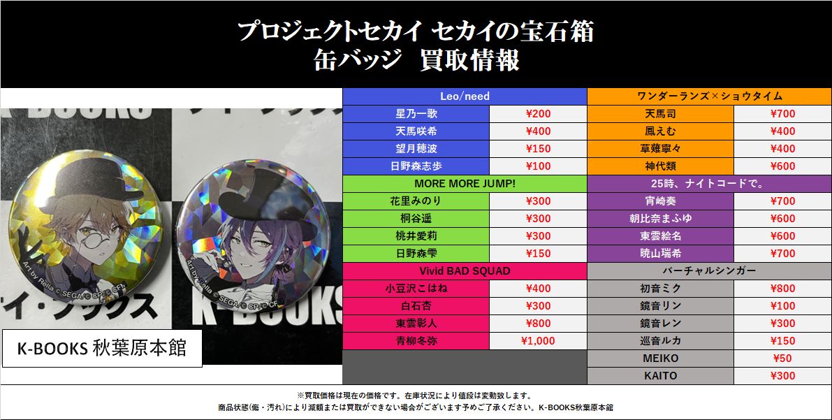 買取情報】 #プロジェクトセカイ #プロセカ セカイの宝石箱 缶バッジ