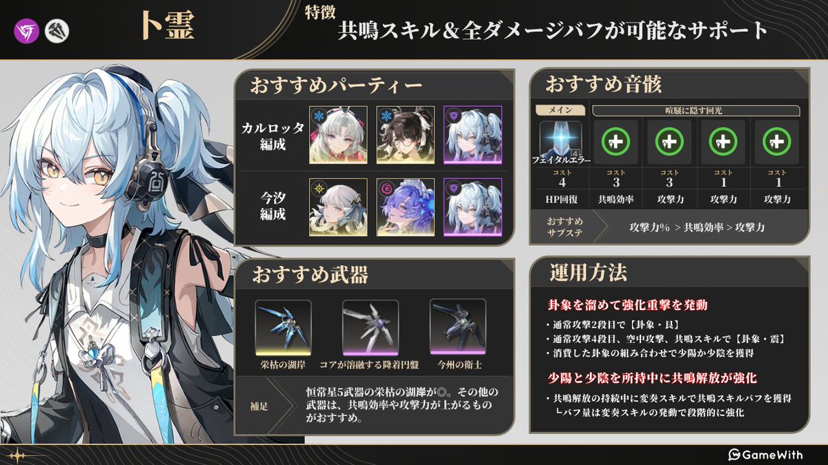 卜霊のおすすめ編成・ビルド紹介～ ◇特徴 ・強化共鳴解放で共鳴スキル