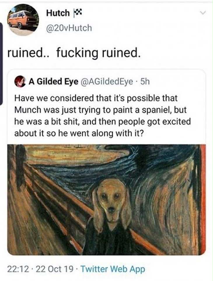 ムンクの「叫び」、スパニエル犬の絵じゃないのー、という人が出て