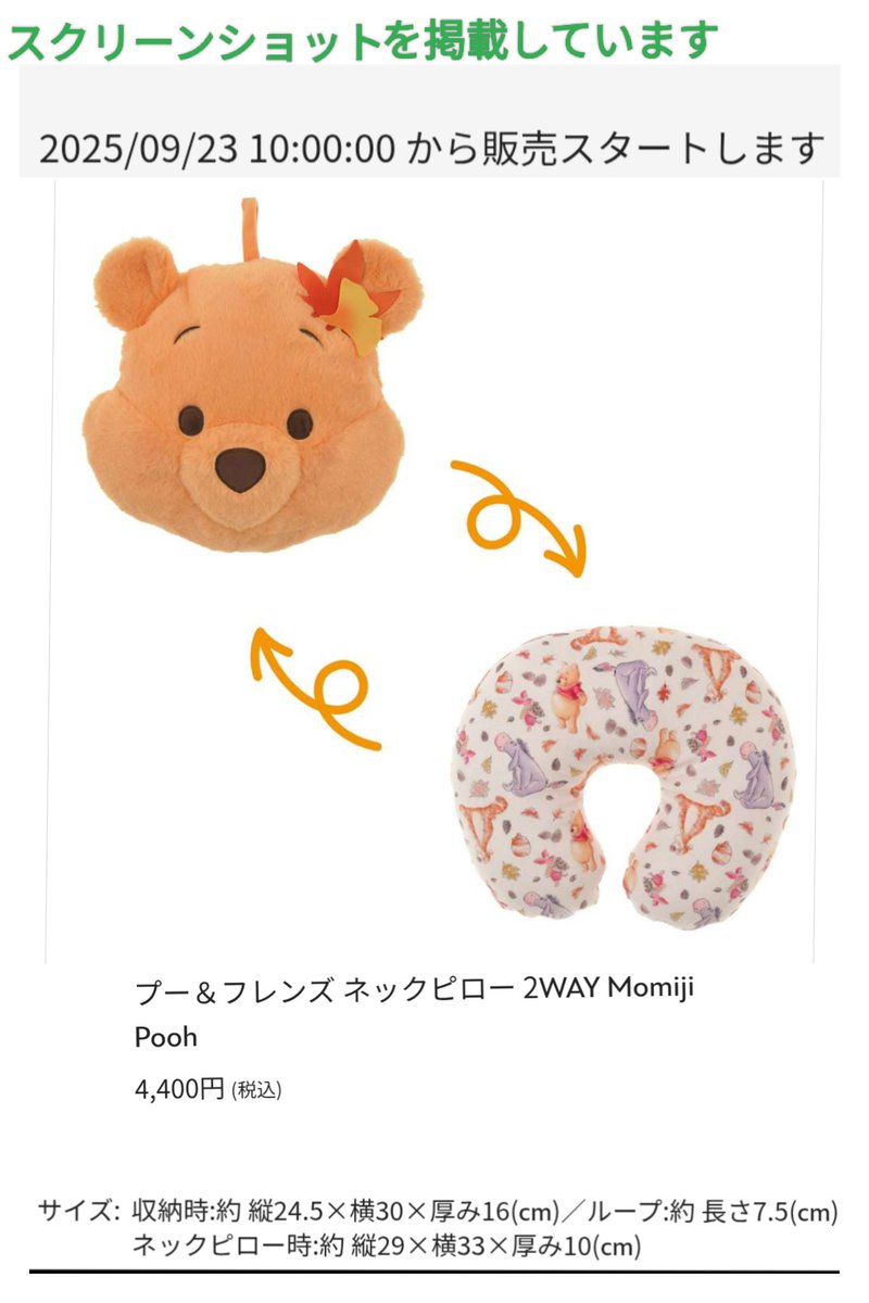 9/23発売 ニック,Pooh お顔 ネックピロー ディズニーストア 2WAY