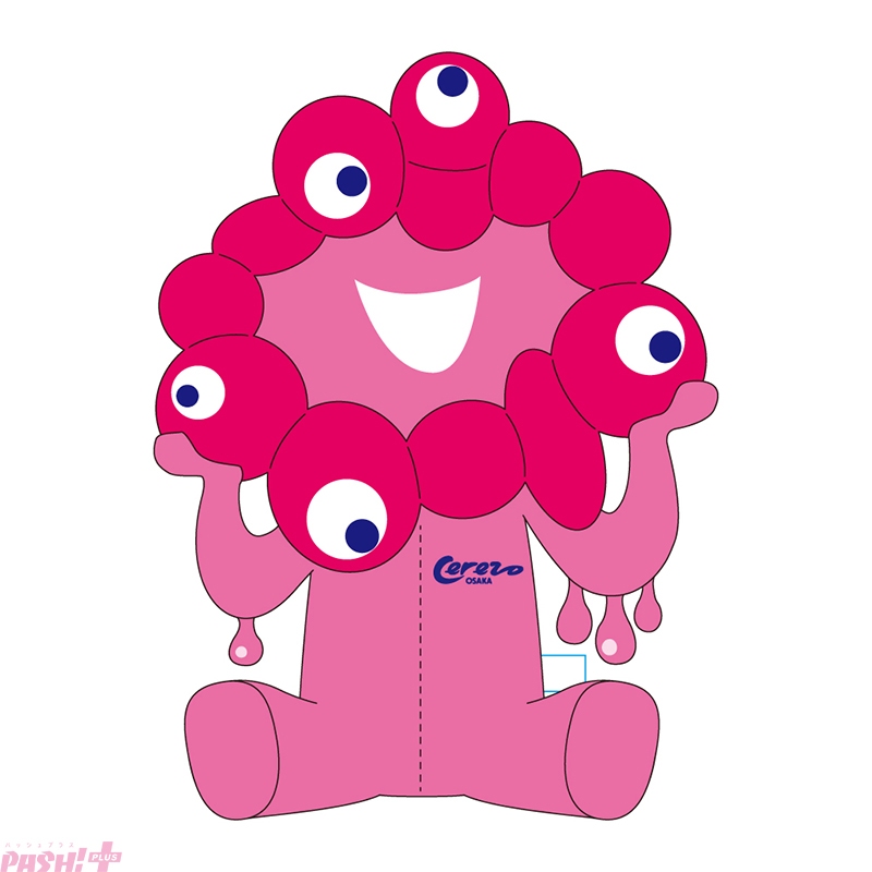 ミャクミャクがセレッソ大阪のチームカラーであるピンク色に