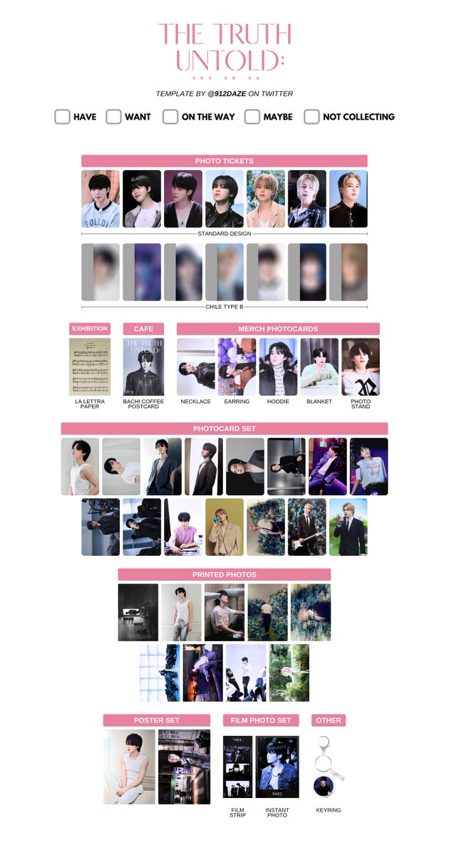 BTS JIMIN TTU MD EXHIBITION PC PHOTOCARD WISHLIST TEMPLATE