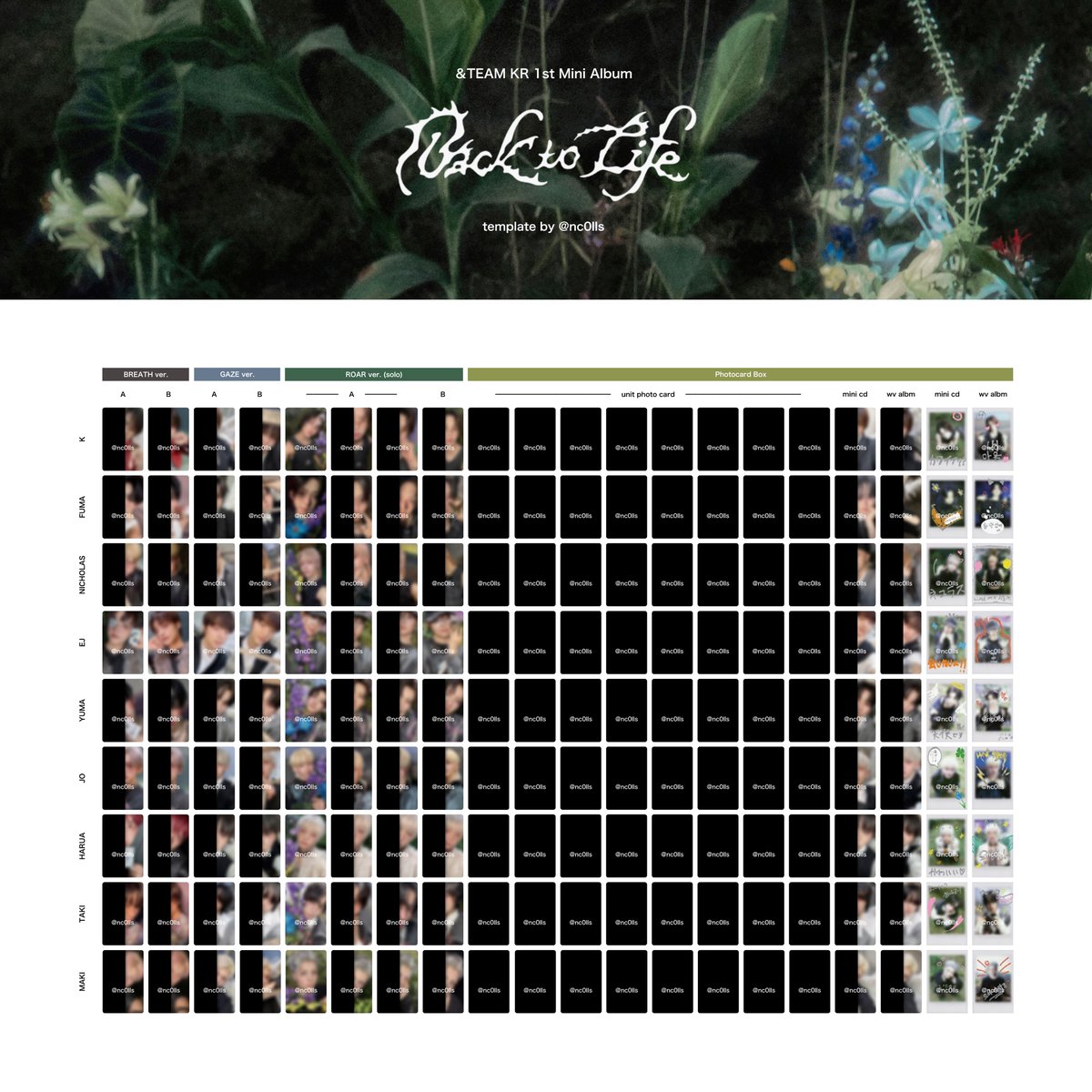 &TEAM 1st mini album 'Back to Life' photocard template wishlist