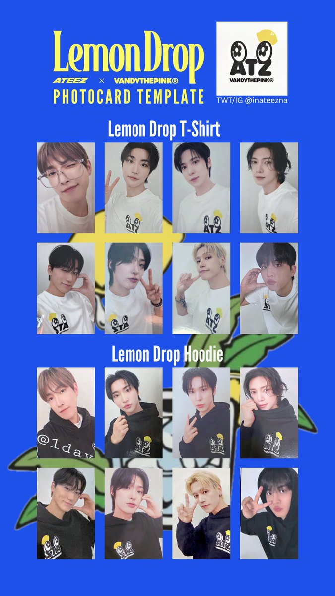 ATEEZ x VandyThePink Lemon Drop Collab OT8 Photocard Template