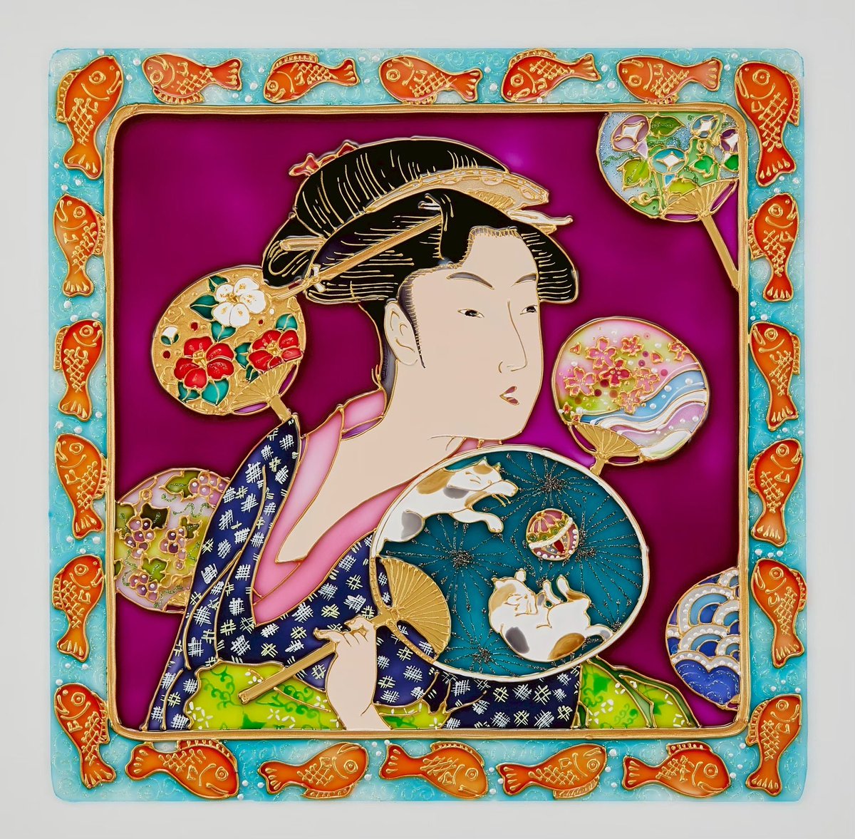 お江戸のネコと浮世絵をガラス絵で描いた、蔦重缶第2弾『お江戸ネコ缶