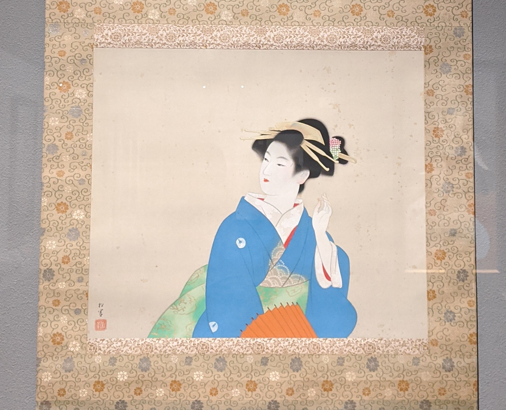 掛軸 上村松園 「春宵」短冊掛け 大島紬 16×120 【公式通販】