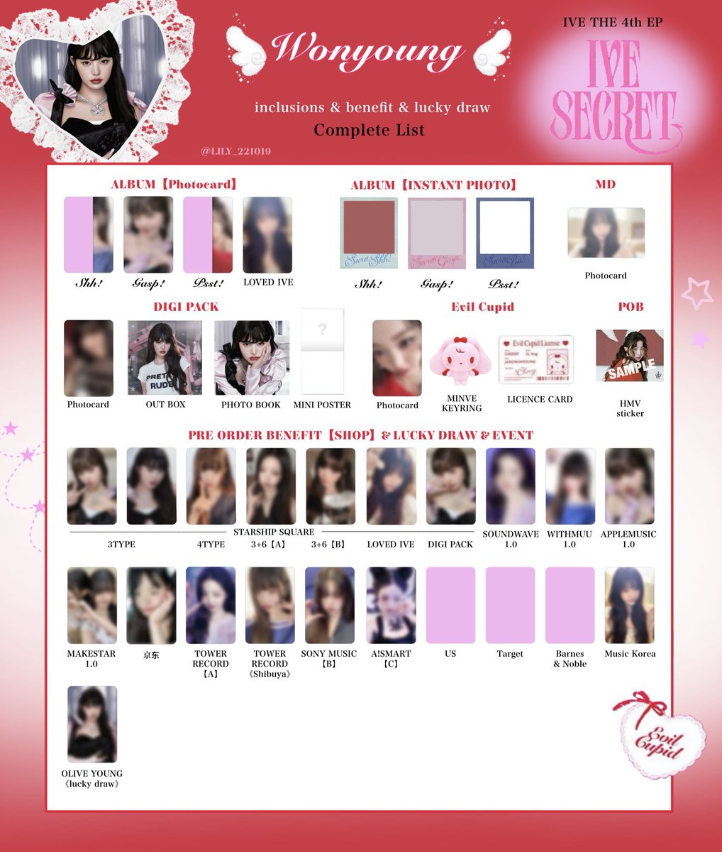 IVE SECRET】 封入&特典 トレカ 一覧 ❤️🪽Complete List ver.4 追加