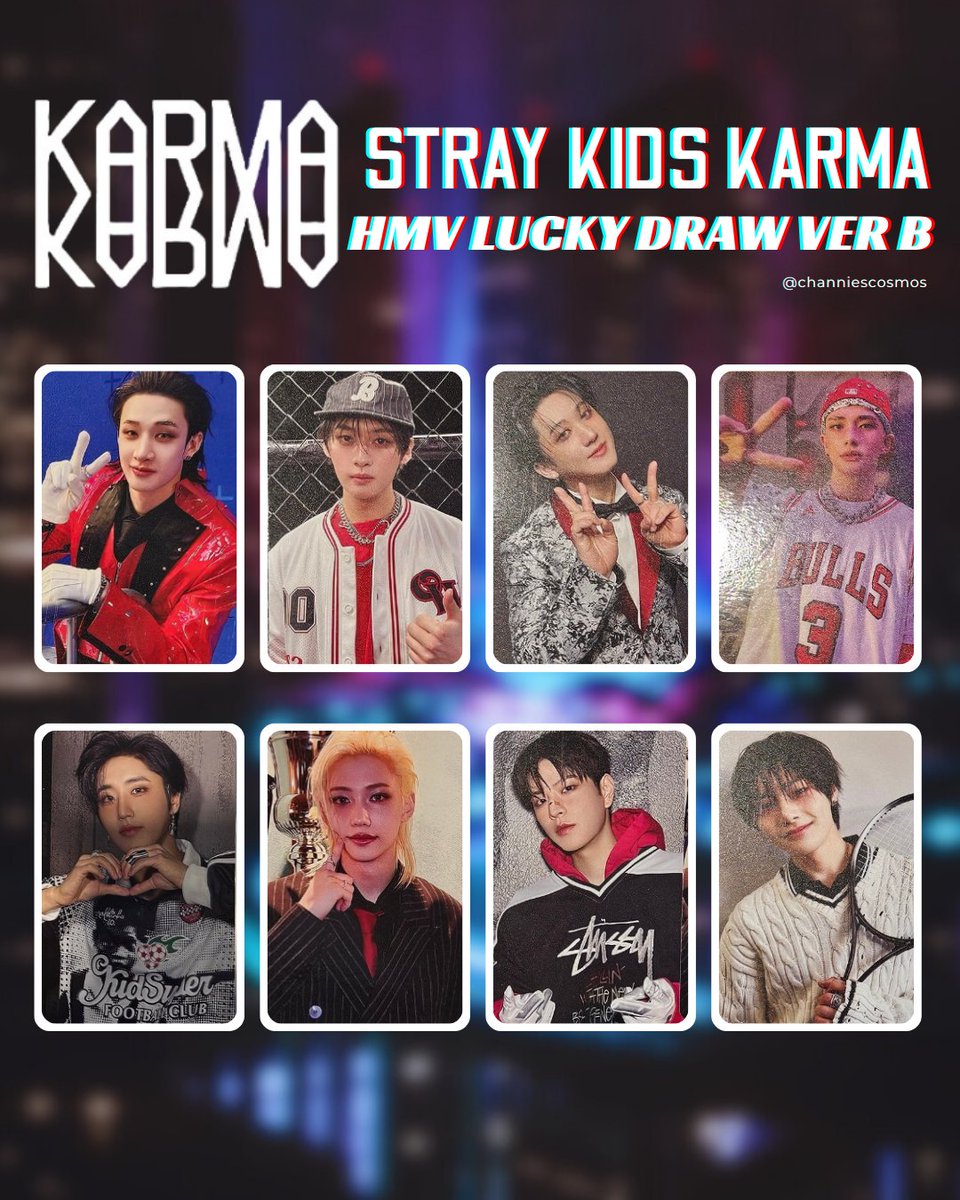 stray kids karma ot8 hmv lucky draw version a and b photocard