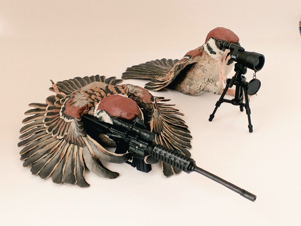 スズメスナイパー・スポッター 🔫🐦️🐦️ 5羽づついます #デザフェス