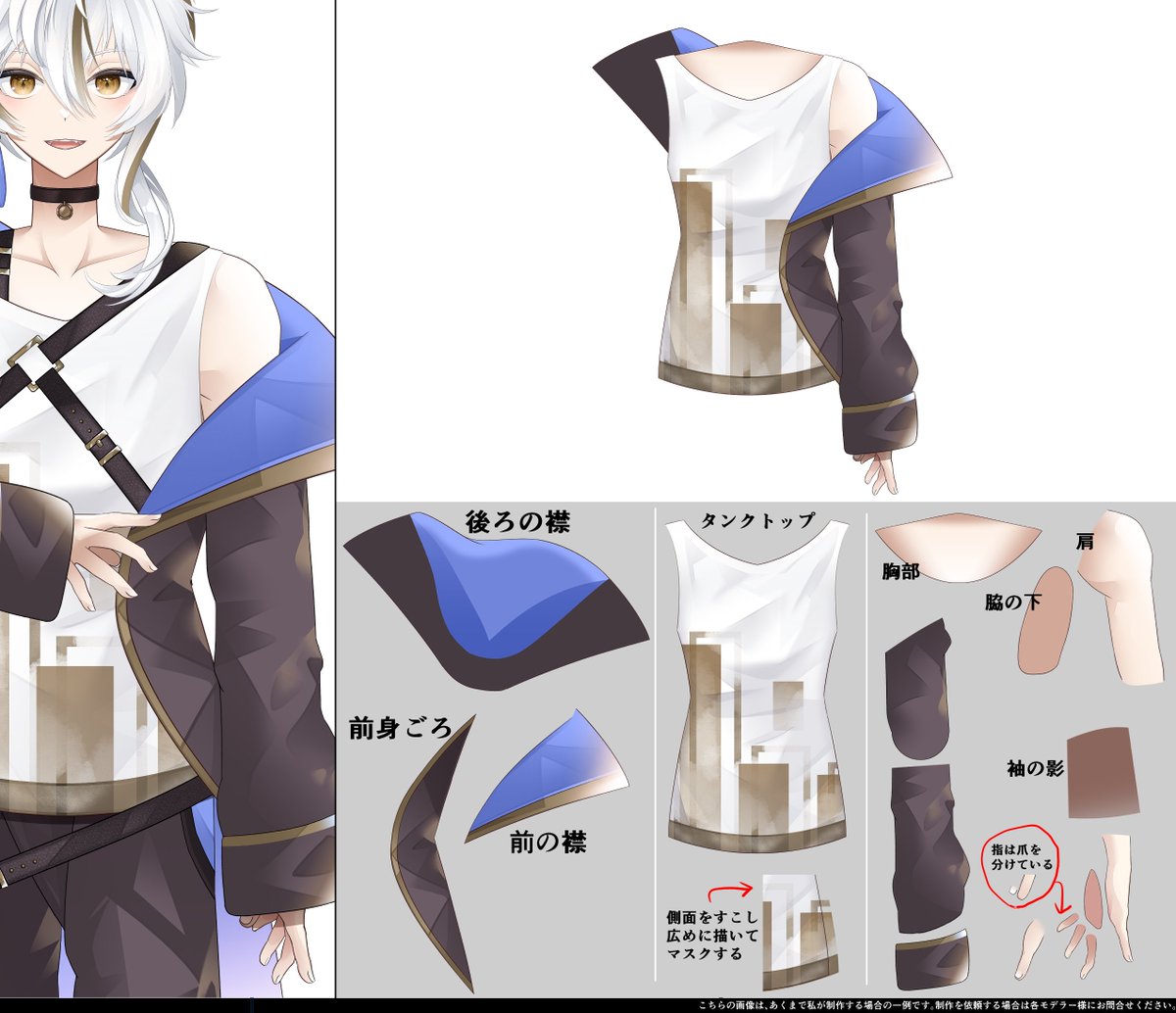 タンクトップタイプの服の肩から腕にかけてのパーツ分け。 #Live2D