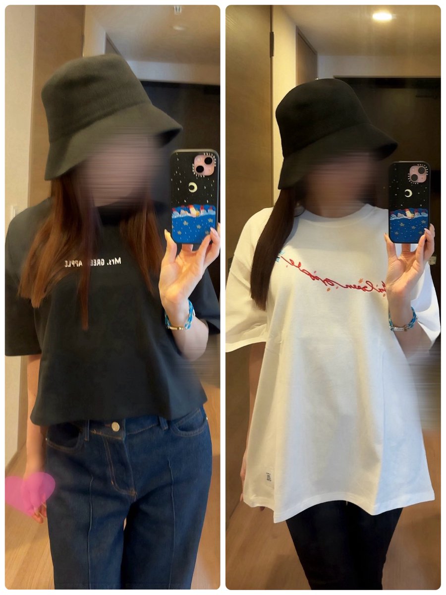 グッズTシャツ着比べ🚀 クロップド丈、おへそが…🫣 ハイウエストの