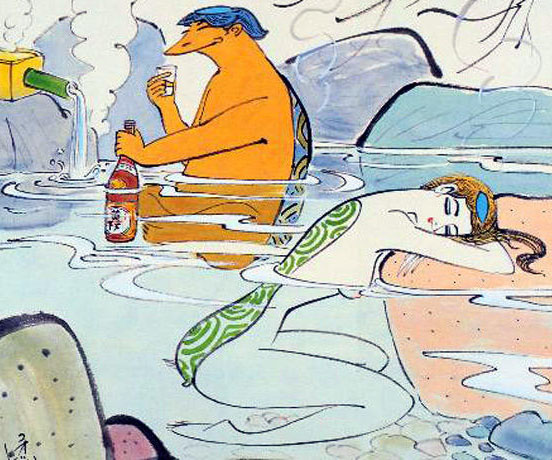 お休みなさい。明日もお元気で。 #小島功 #黄桜 #カッパ