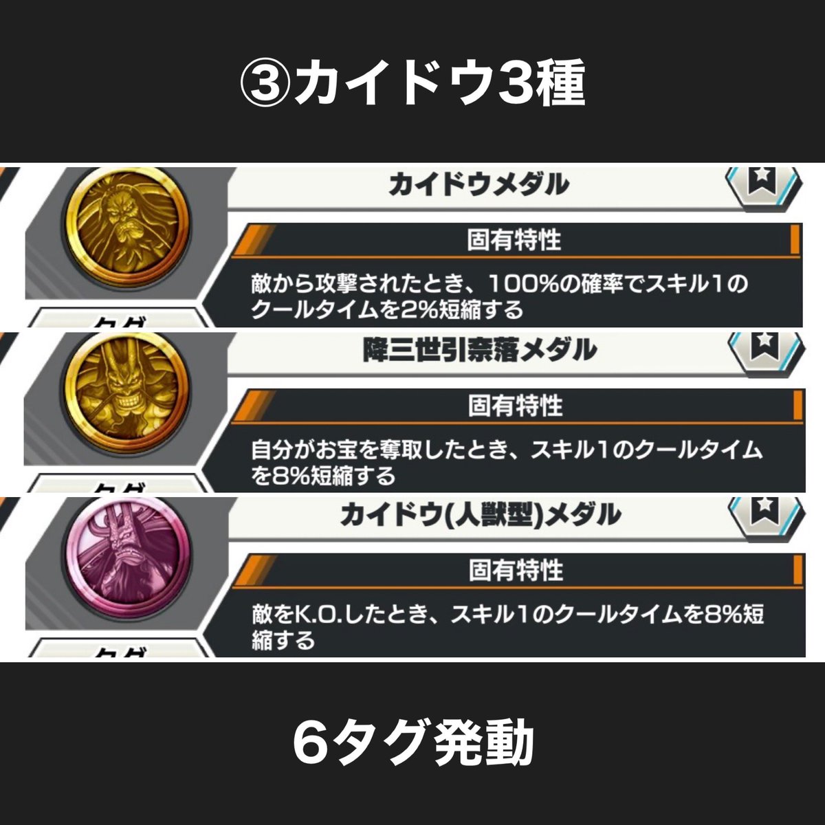 ランカー&上位帯でよく使われている神避シャンクスのメダル一覧】 ①