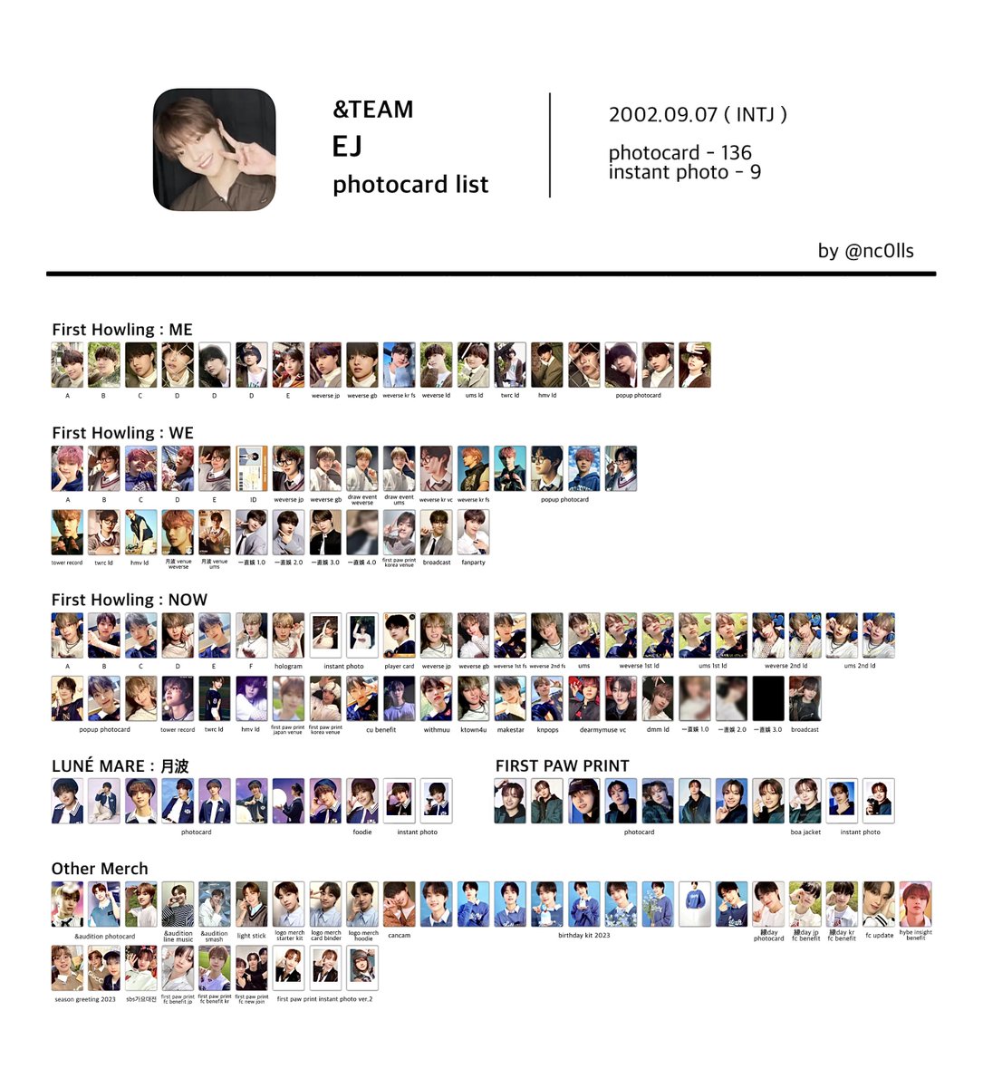 &TEAM andteam photocard list template ▷ EJ , YUMA , JO 앤팀 포토