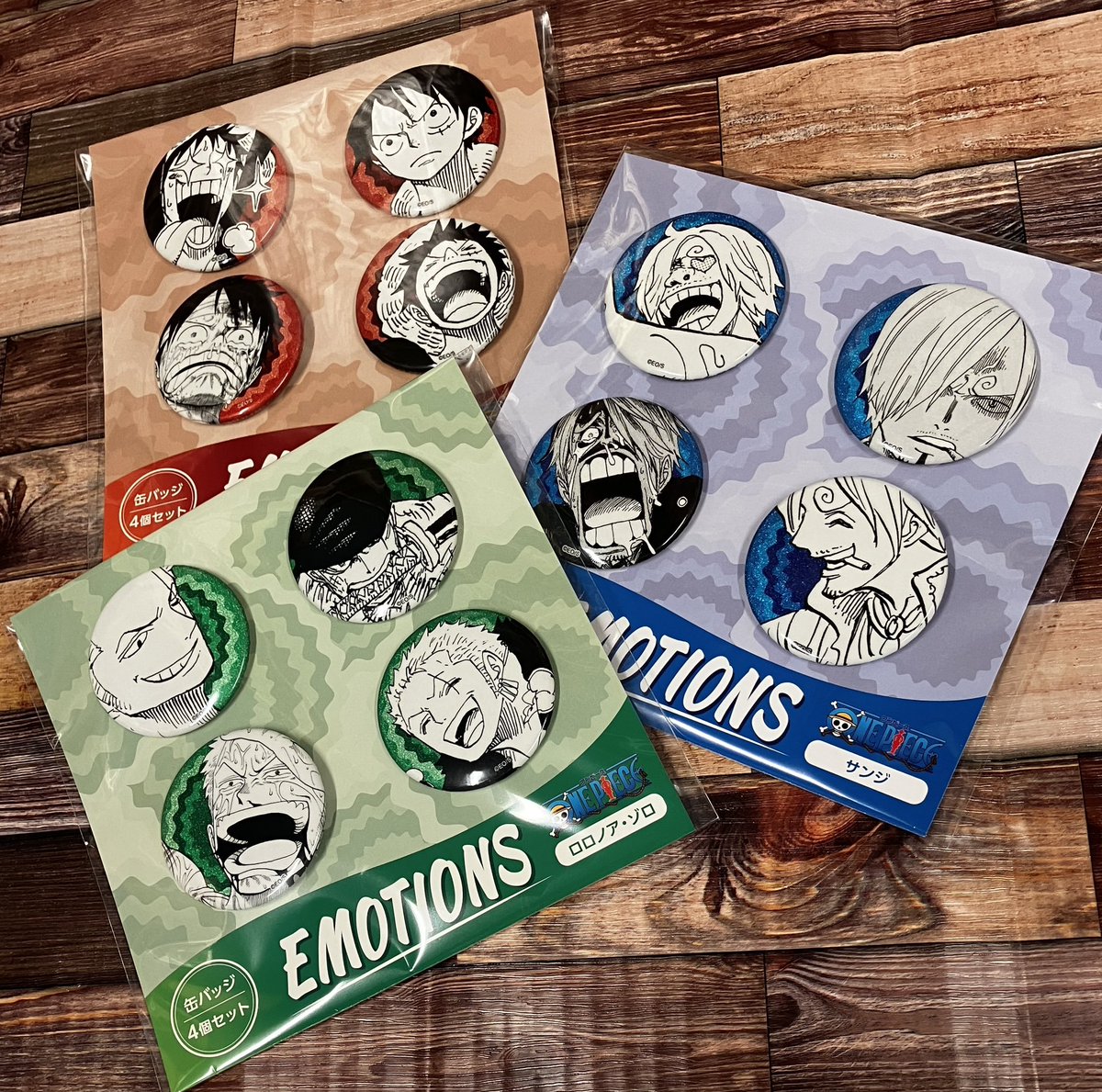 新商品】原画商品 缶バッジ4個セット EMOTIONS ルフィ/ゾロ/サンジ 各