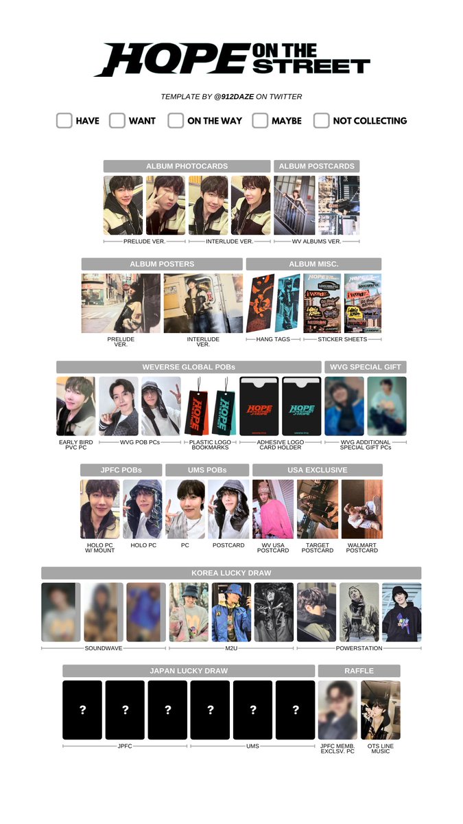 BTS J-HOPE HOBI HOTS PC PHOTOCARD WISHLIST WL TEMPLATES