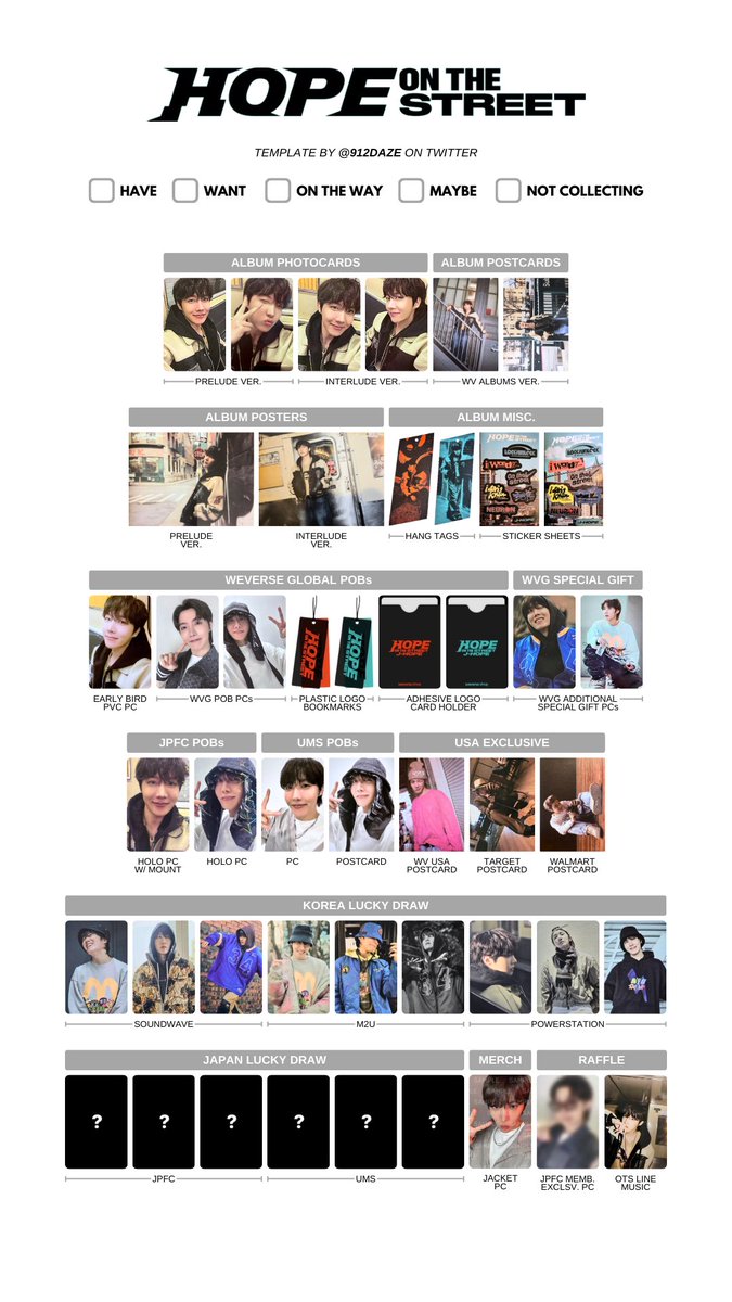 BTS J-HOPE HOBI HOTS PC PHOTOCARD WISHLIST WL TEMPLATES