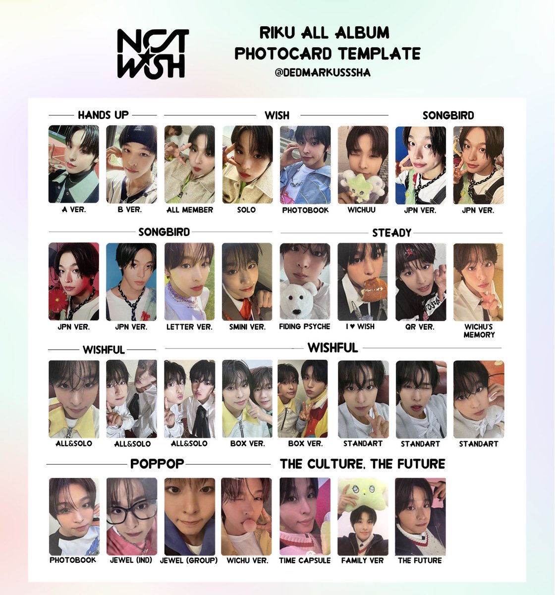 NCT WISH💫 Sion, Riku, Yushi ALL ALBUM PHOTOCARD TEMPLATE 엔시티