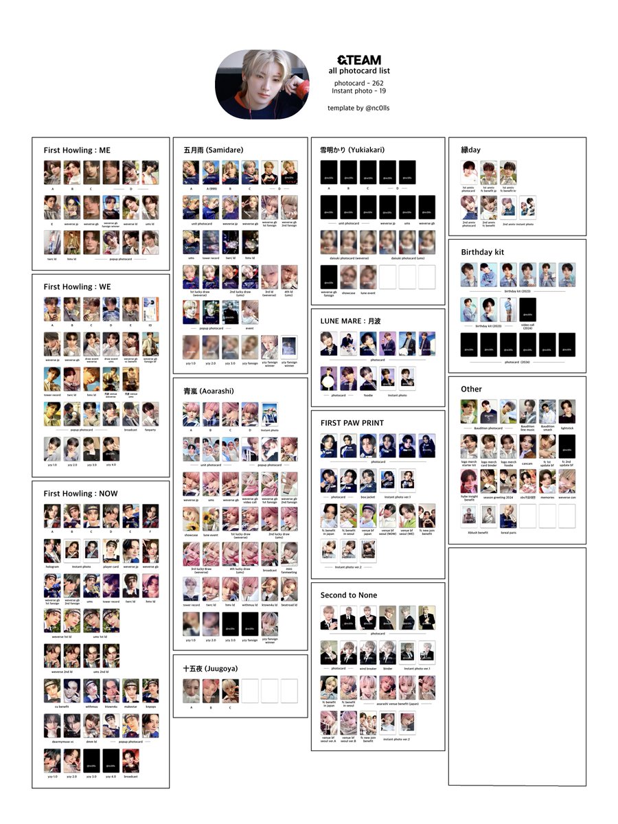&TEAM andTEAM all photocard list template ▷ EJ , YUMA , JO 앤팀