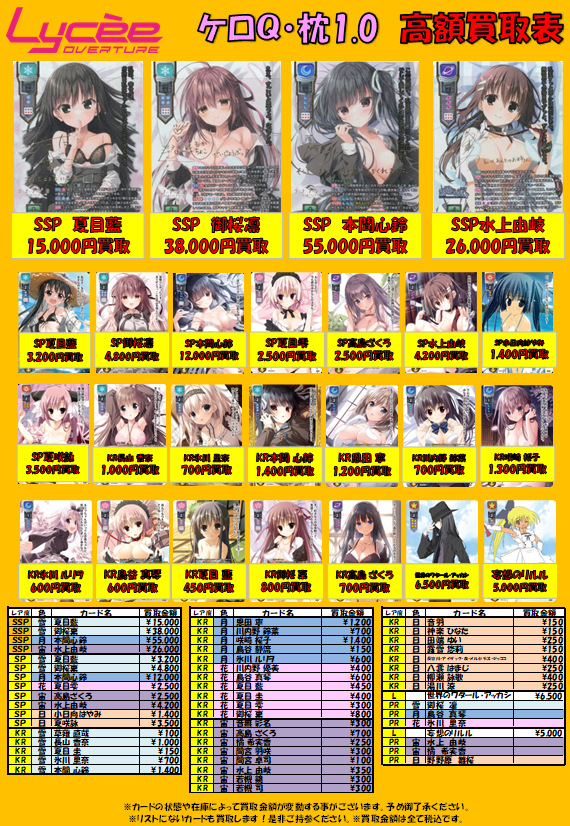 Lycee Overture Ver.ケロQ・枕1.0買取募集中！ SSP 夏目藍 15,000円