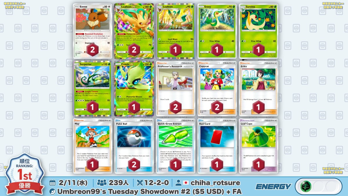 ポケポケ 大会結果｜2/11(水) 🌏 239人参加大会で『リーフィアex