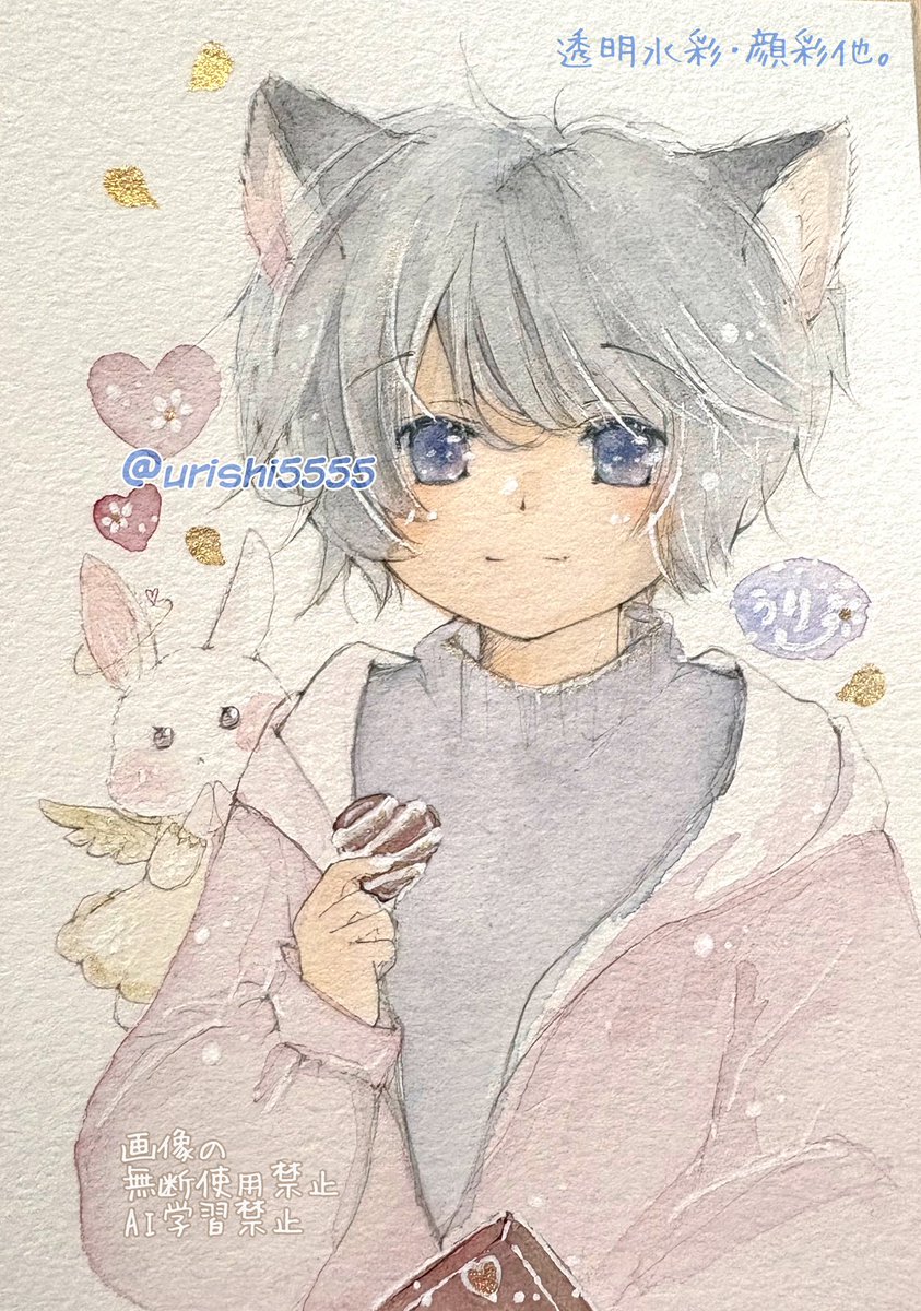 君に甘い誘惑を 💖🍫🐰🪽 ＊はがきｻｲｽﾞﾌﾚｰﾑﾚｽ原画 うさっこ