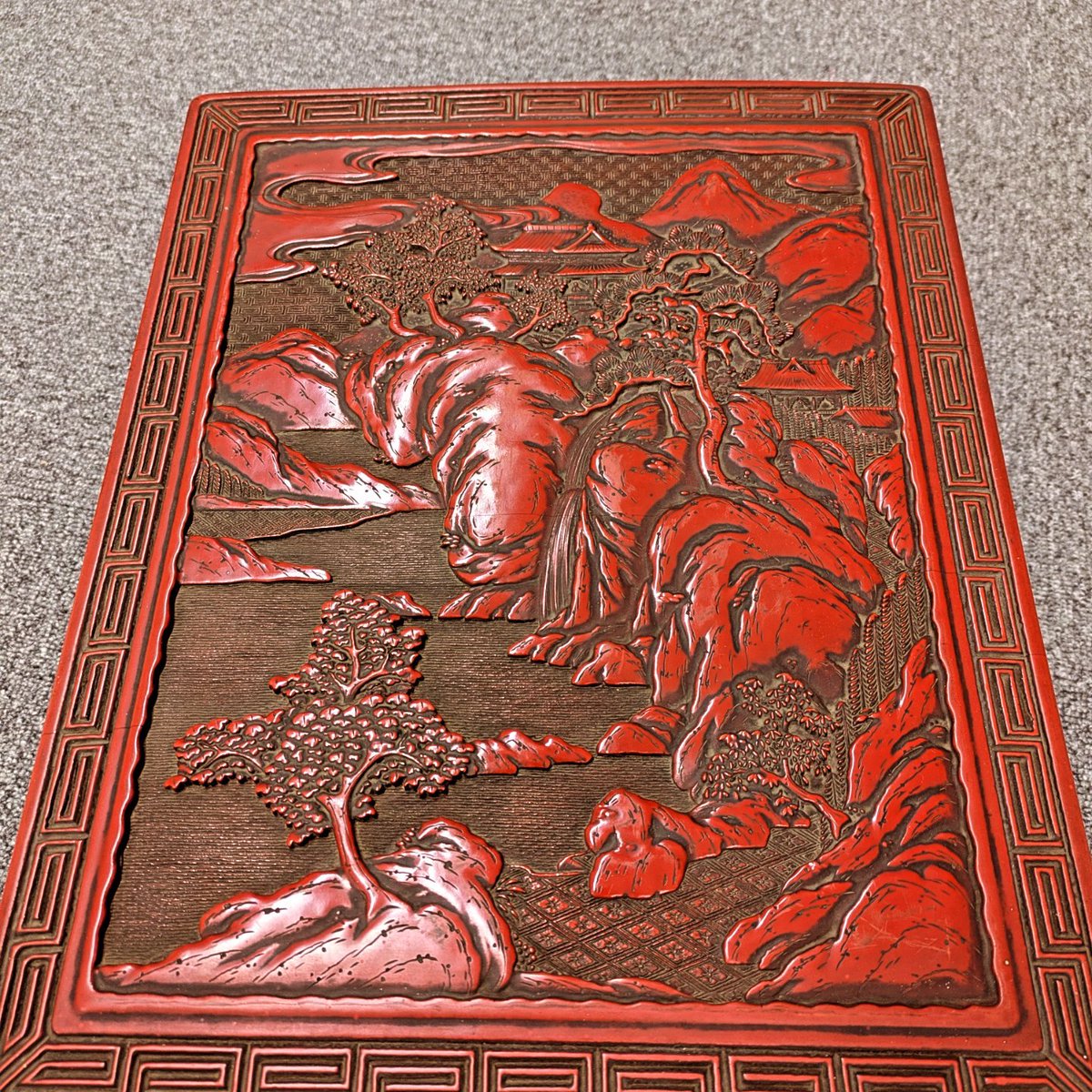 堆朱 文庫 文筥 山水彫刻 #古美術#骨董品#掛軸#書道具#茶道具#煎茶道具