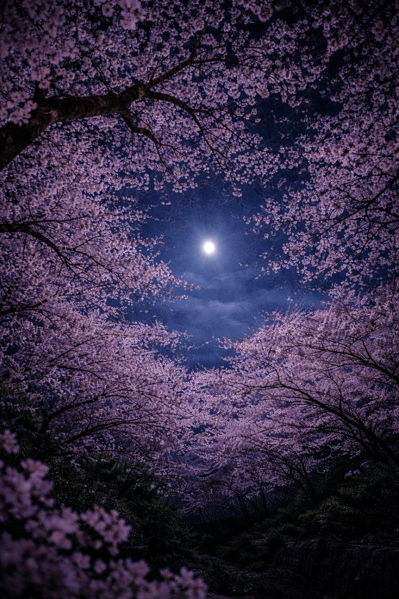 明かりの下の桜は、昼とは別の表情でちょっと色っぽいですね🌸 月と