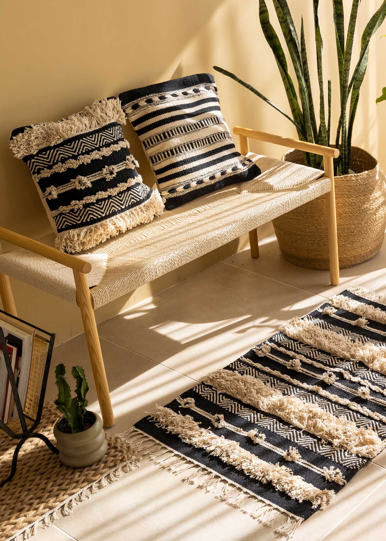 手織りストライプクッションカバー