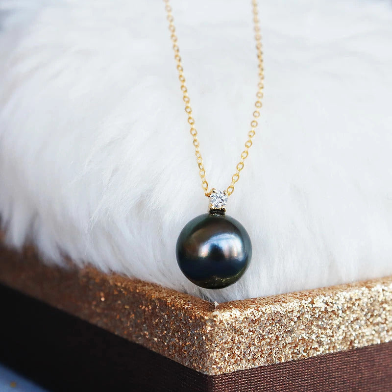 K18YG 黒蝶真珠 一粒 DIA ネックレス ダイヤ パールダイヤ Tahitian