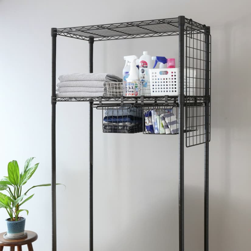 ルミナス ノワール ランドリーラック バスケット付き 2段 幅81×奥行41