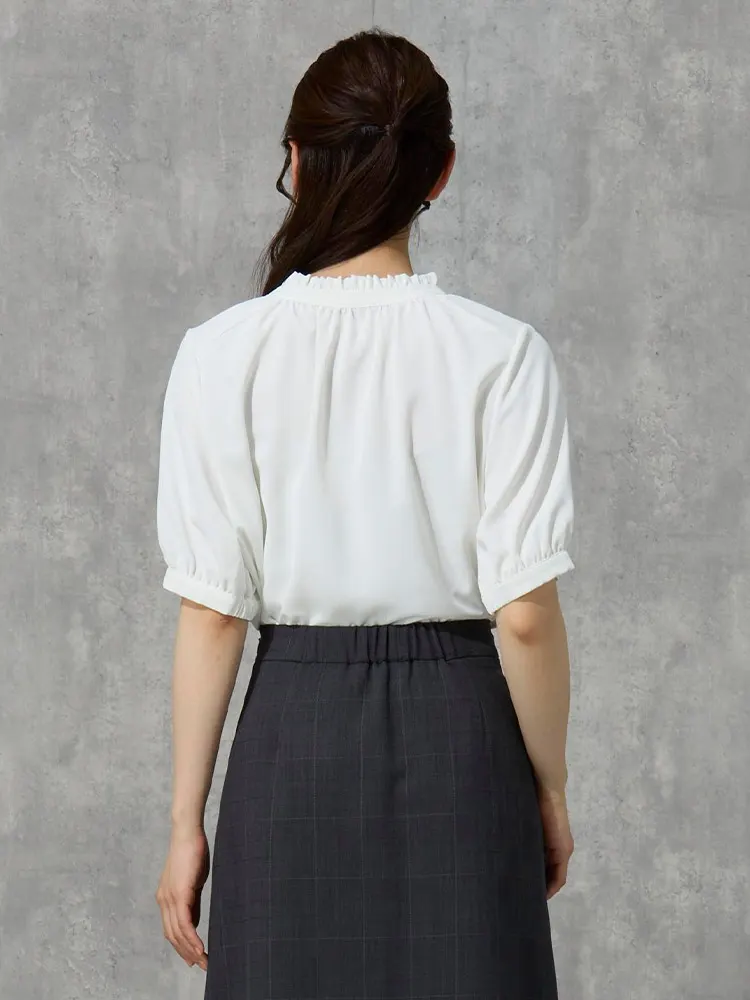 オフホワイト マットツイル 2WAYフリルブラウス オフホワイト/ブラック