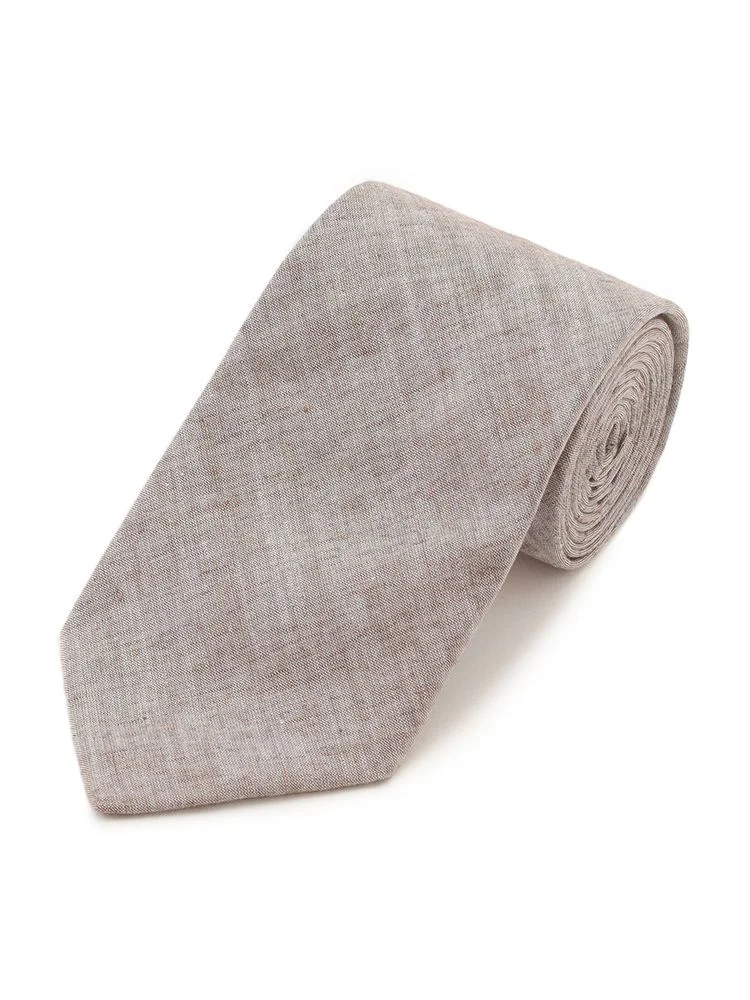 ネイビー TRANS CONTINENTS リネン混ネクタイ 無地 ブラック/ブラウン