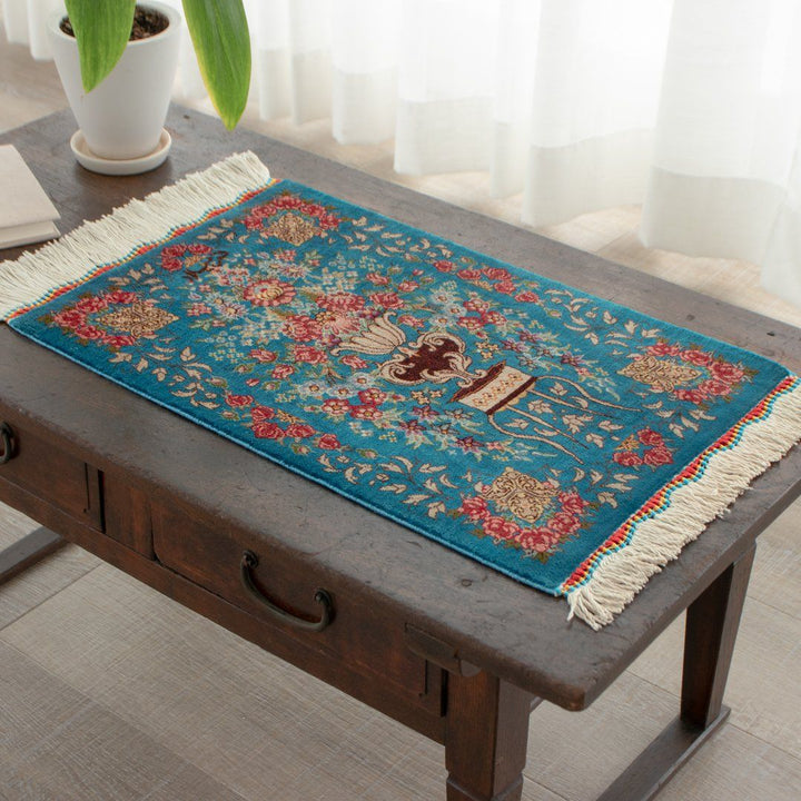 Vintage ペルシャ クム産シルクの手織り絨毯 size:200x132cm