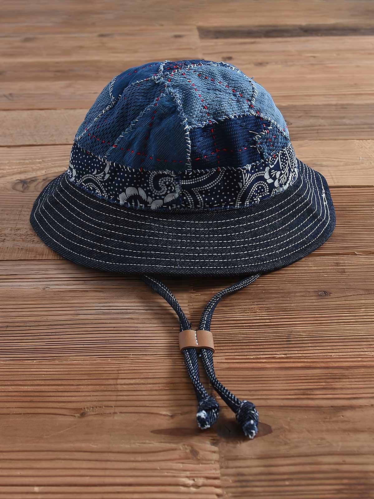 予約】ハンドメイド 古布パッチワーク 藍染め バケットハット-PESSOA CLUB