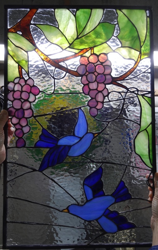 葡萄と青い鳥のパネルが完成 !! : ステンドグラス教室 カトレアグラスblog