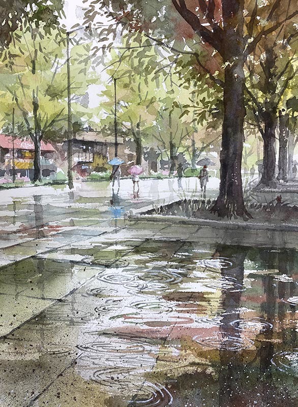 雨の日 : 赤坂孝史の水彩画 AKASAKA TAKASHI watercolor