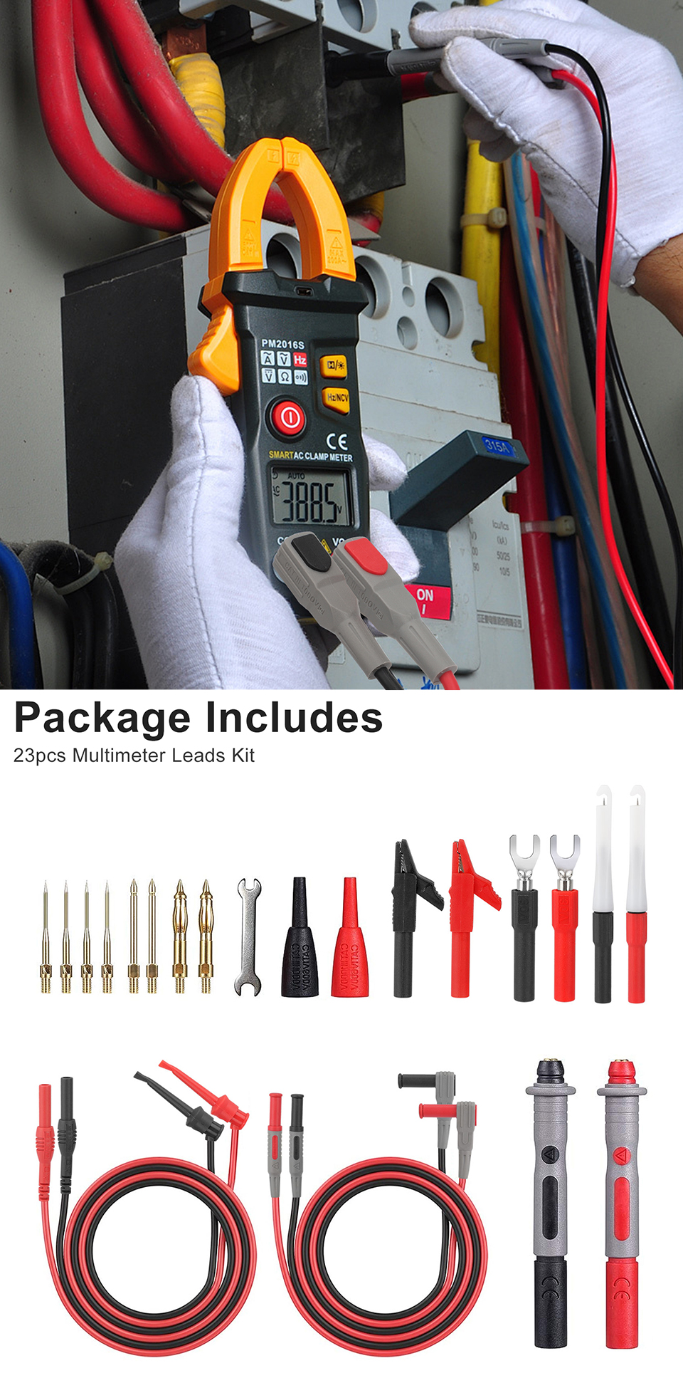 23pcs Multimeter Test Lead Kit Meter Electrical Alligator Clip