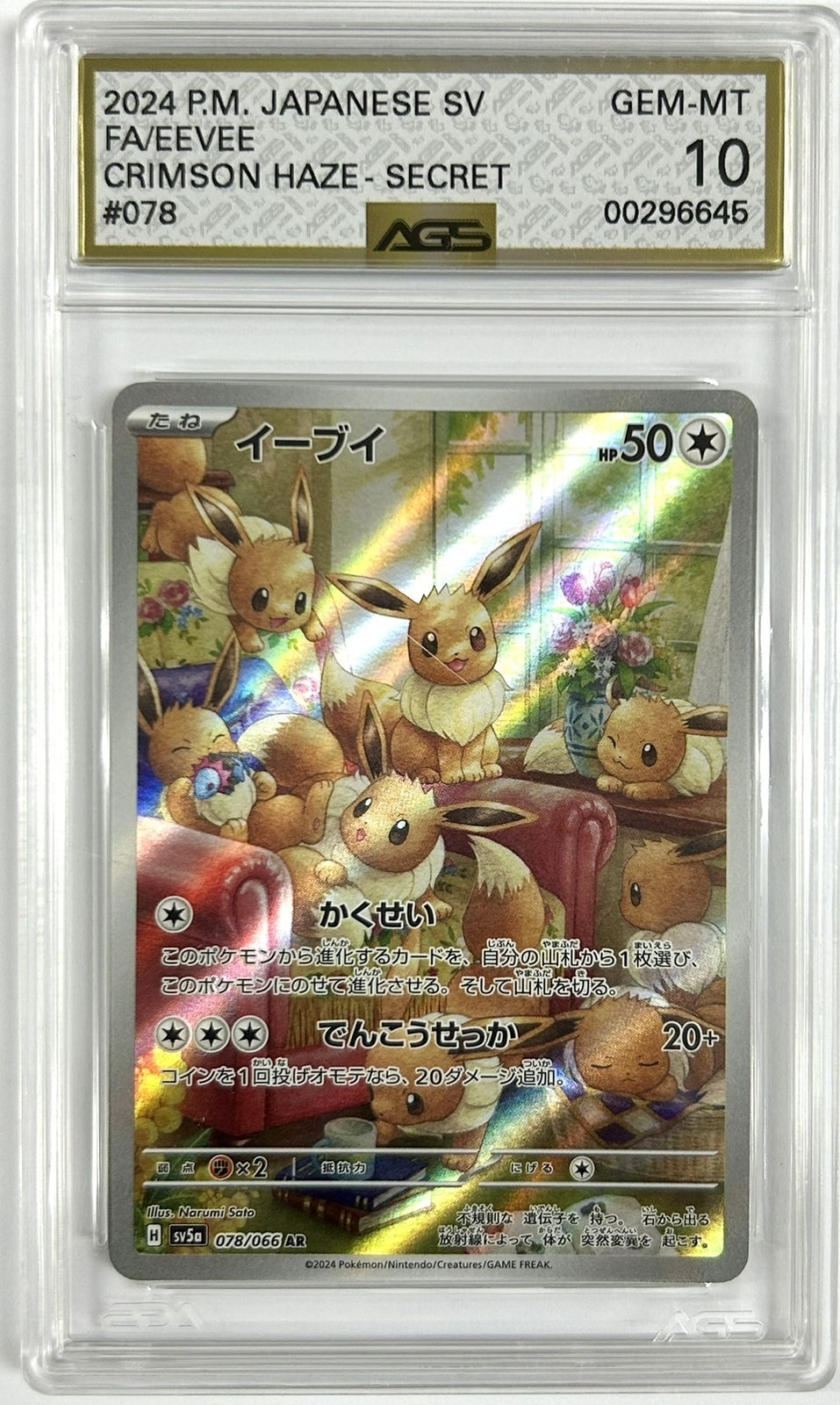 AGS 10 GEM MINT Japanese Pokemon 2024 EEVEE 078/066 SV5a ART RARE