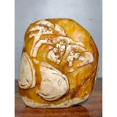 珍藏田黄石薄意闲章【松山观景圖】田黄原石原色（硬）料纯手工雕刻