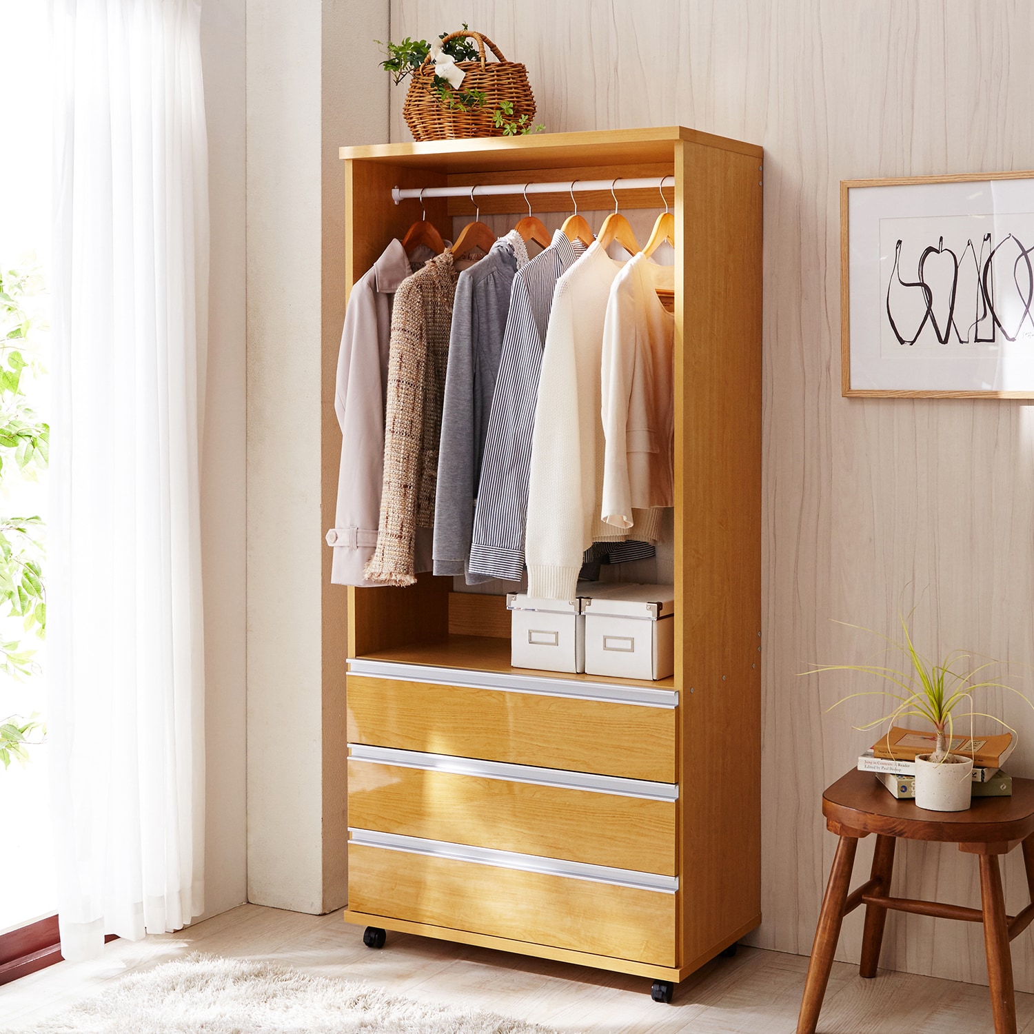 キャスター付きハンガーラック（タンス/衣類チェスト/ワードローブ
