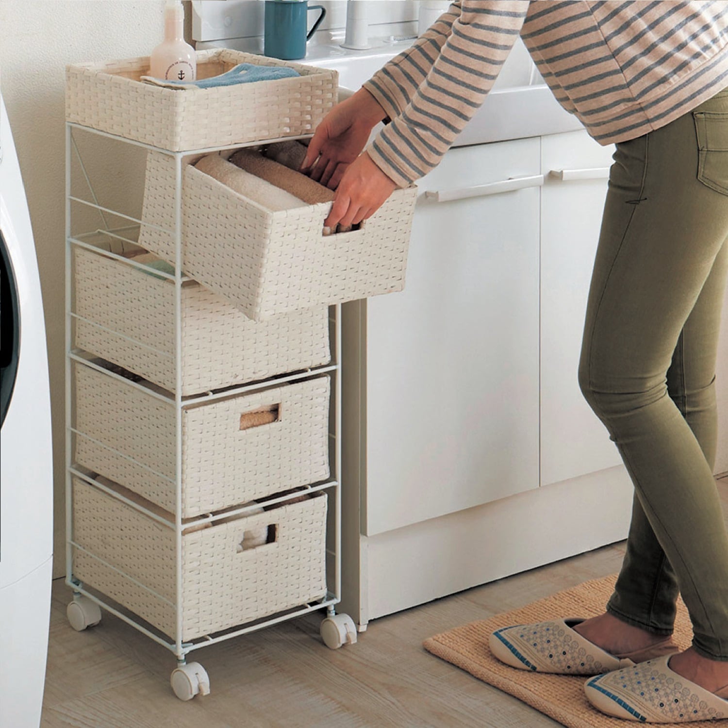 ラタン調樹脂のランドリーチェスト（洗面所収納/隙間収納）｜通販の