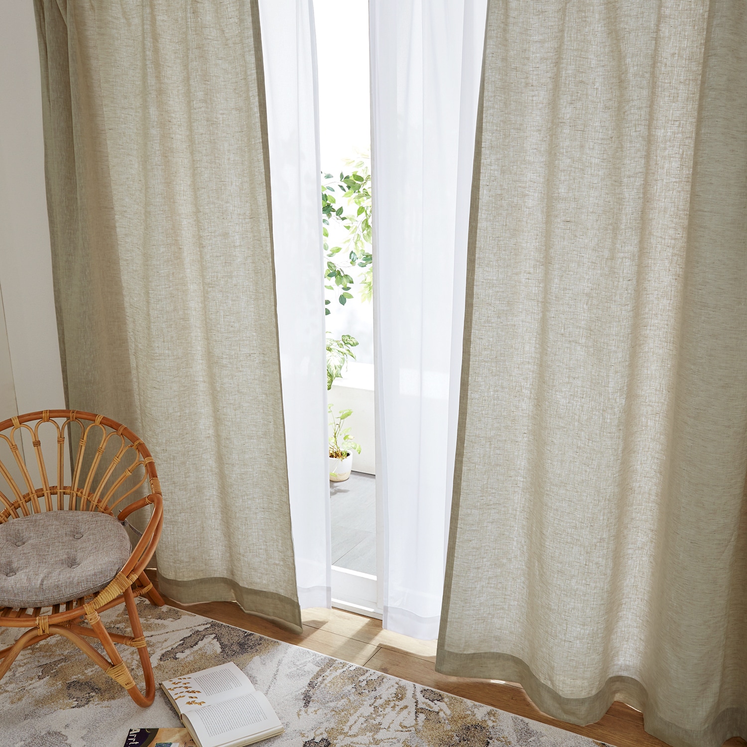 99サイズ】 鮮やかな色彩のリネン100％のカーテン ＜2枚組／1枚