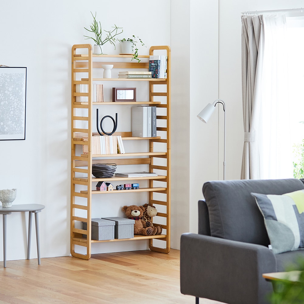 ビーチ材のディスプレイしやすいダブル棚板ラック（本棚/書棚/ブック