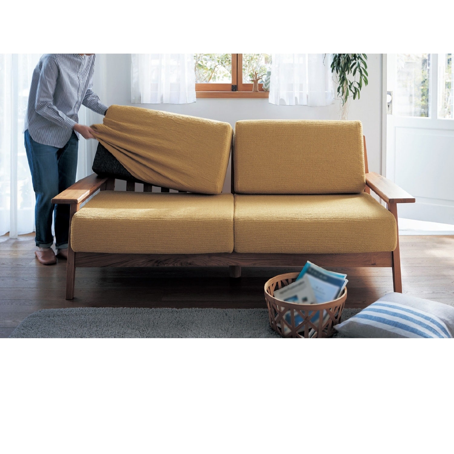 ぴったりフィットする綿混撥水の伸びるソファーカバー(分割タイプ